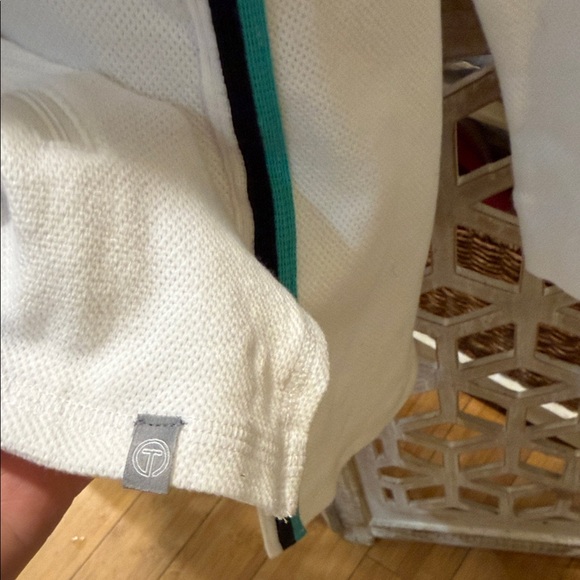 T by Talbots HOODED HALF-ZIP PIQUÉ PULLOVER White with Teal & Black Stripe Med - Picture 5 of 9